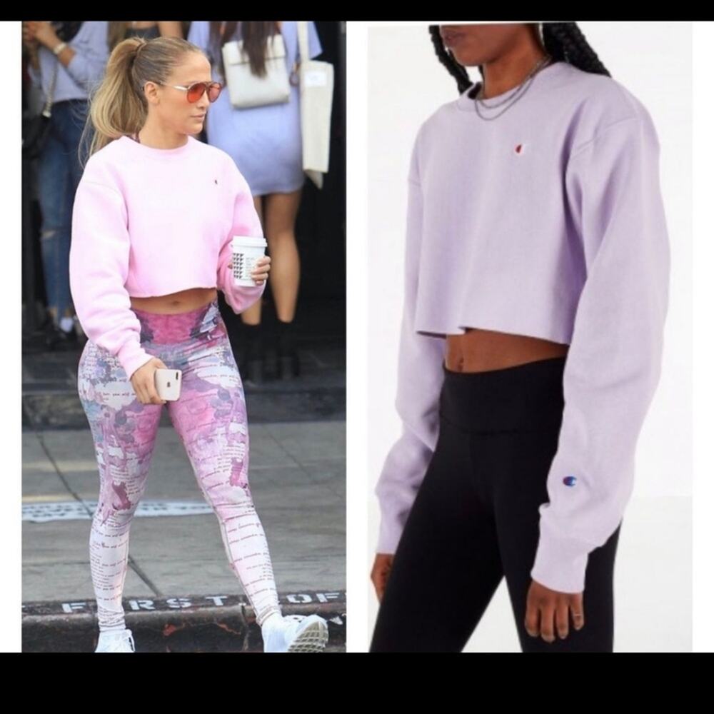 Champion oversized Reverse Weave cropped cut off lilac sweatshirt size small - Picture 1 of 6
